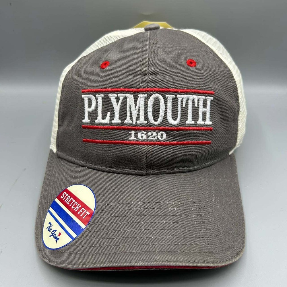 Plymouth Hat Men M-L Gray Beige The Game Stretch Fitted Cap New